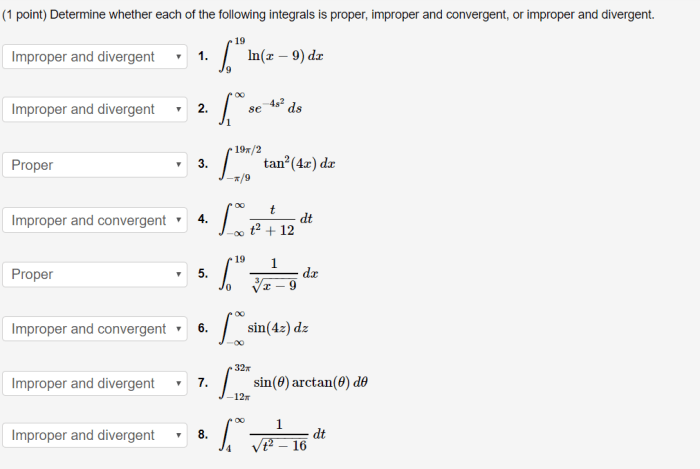 Improper integrals convergent proper divergent